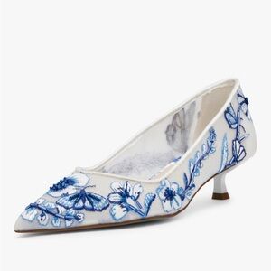 Betsey Johnson White and Blue Floral Heels